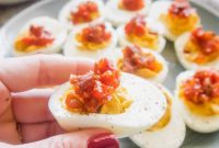 Rich Paleo Deviled Eggs with Sweet and Smoky Tomato Bacon Jam