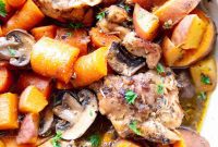 Caramelized Maple Peach Dutch Oven Chicken Thighs