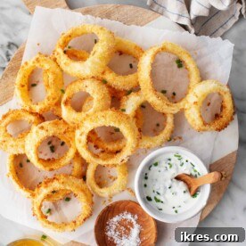 Air fryer onion rings on a plate