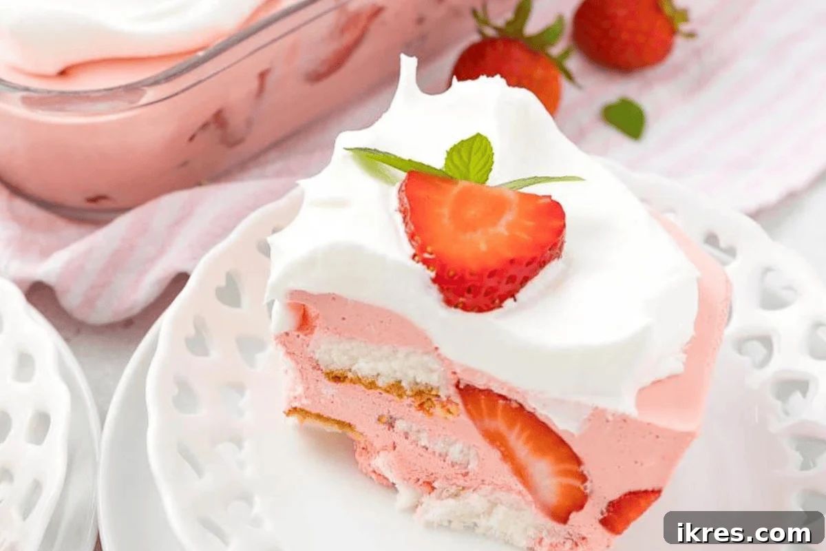 No Oven, No Sweat: 19 Easy Desserts to Cool Your Summer 8 Light and airy No-Bake Strawberry Angel Food Cake with whipped topping and fresh strawberries.