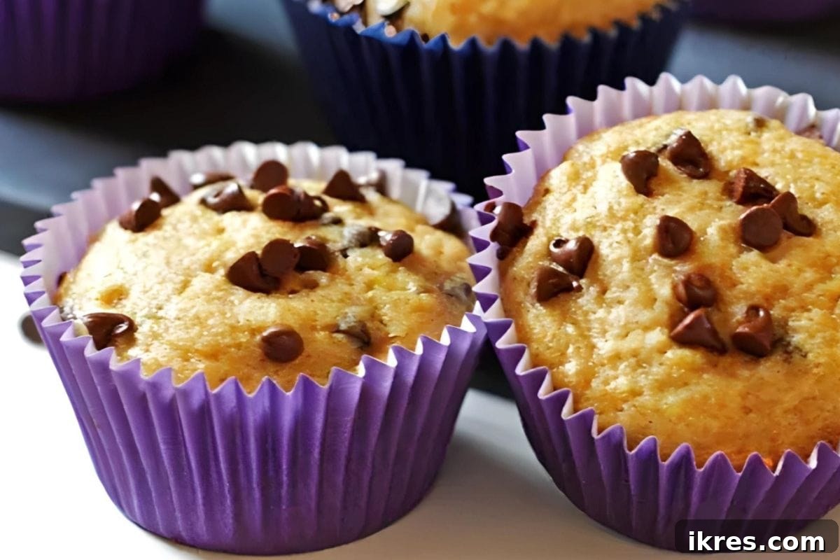 Delicious banana chocolate chip muffins, ideal for a weekend breakfast or quick snack