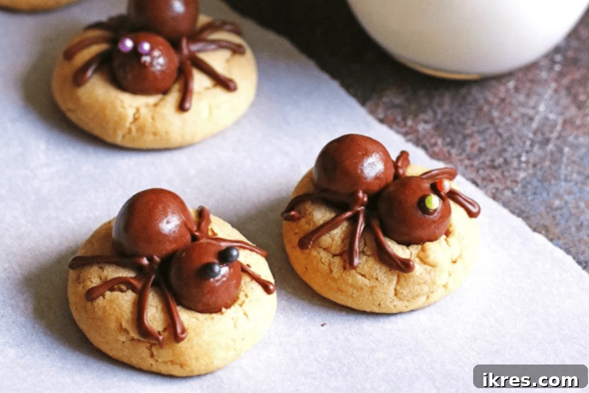 Spider Cookies - peanut butter cookies topped with candy spiders for Halloween
