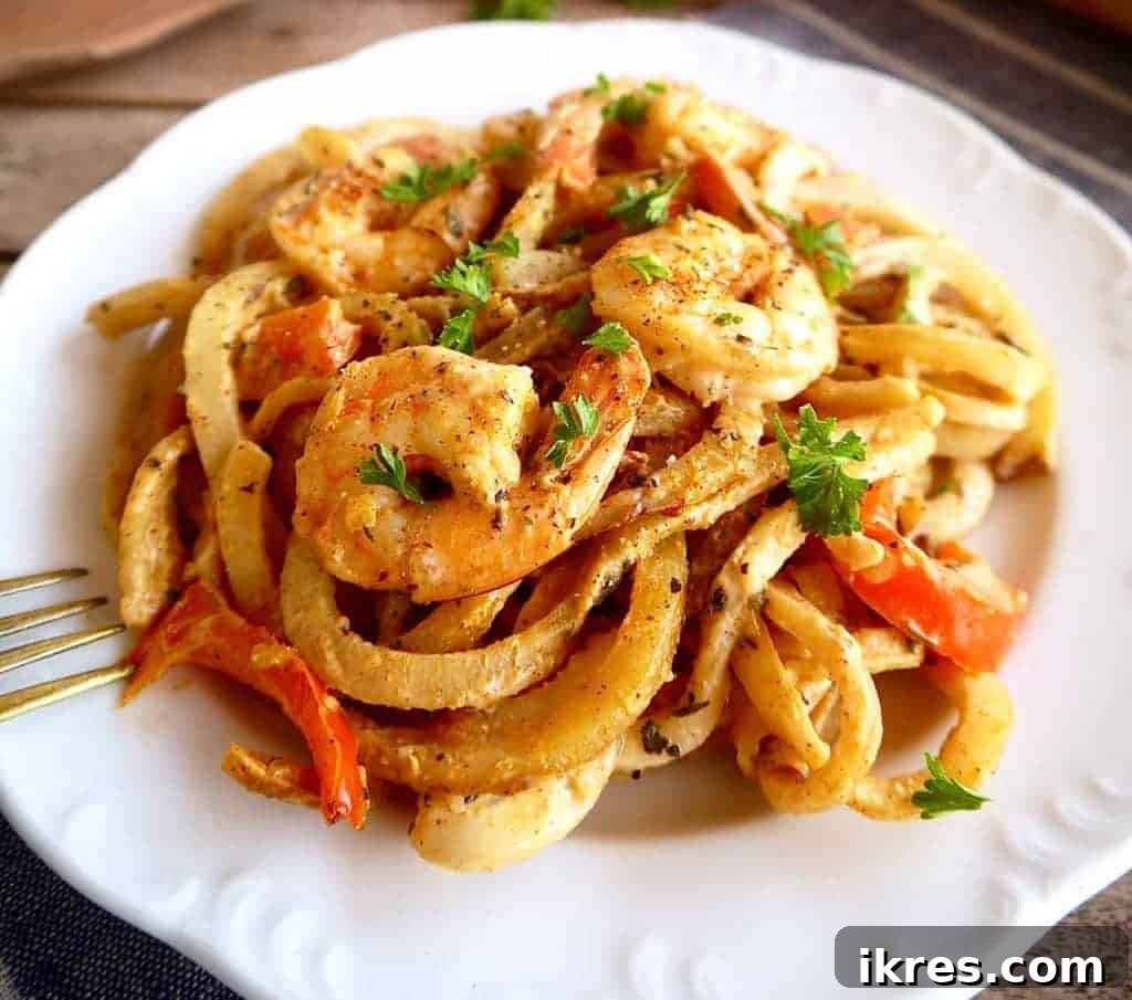Zesty Cajun Shrimp & Potato Noodle Bake 2 Flavorful Cajun Shrimp and Spiralized Potato Casserole - A Healthy Paleo & Whole30 Dinner Idea