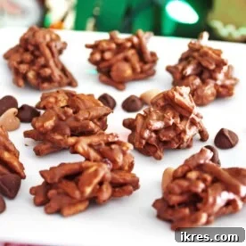 Delicious chocolate chow mein haystack cookies presented on a pristine white plate, showcasing their unique texture.
