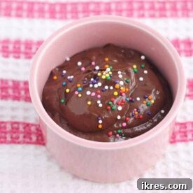 A serving of rich Easy Chocolate Avocado Pudding in a charming pink bowl, looking surprisingly decadent.