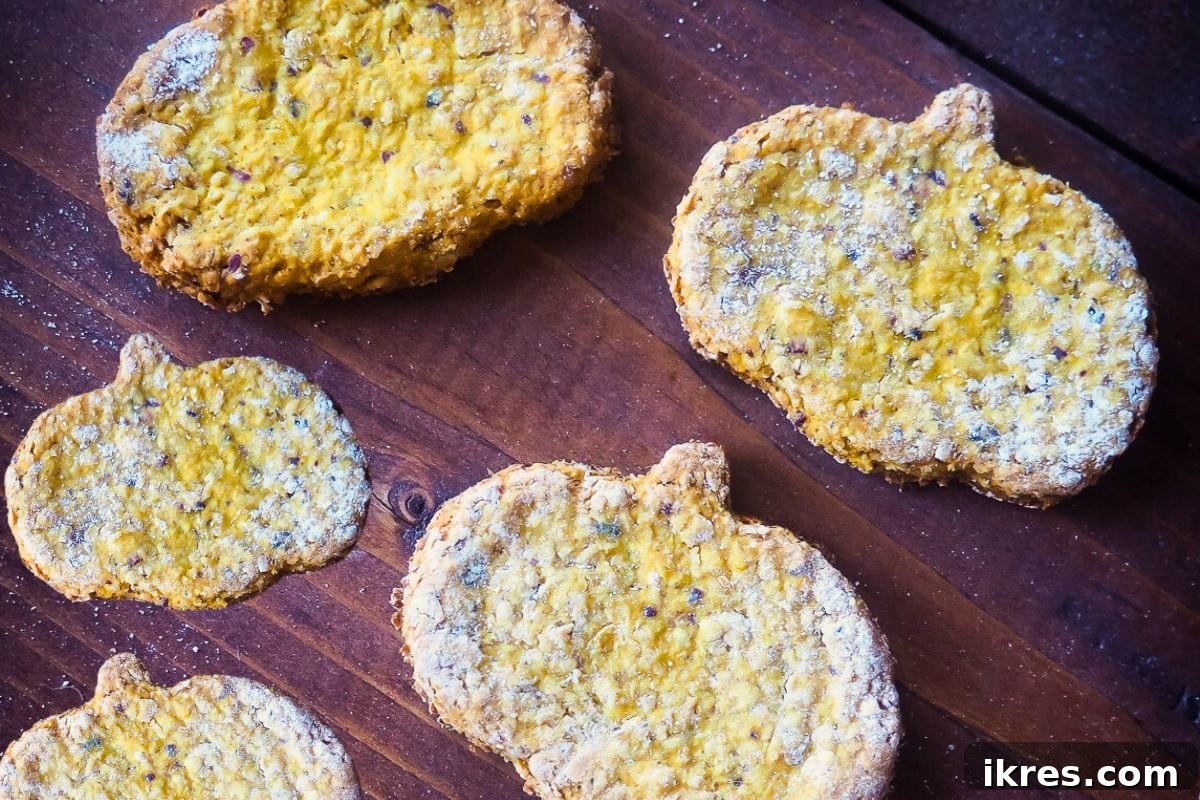 Nutrient-rich Sweet Potato, Oat, and Cranberry Dog Treats shaped like pumpkins