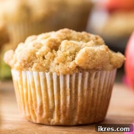 Moist and tender apple crumble muffins topped with streusel.