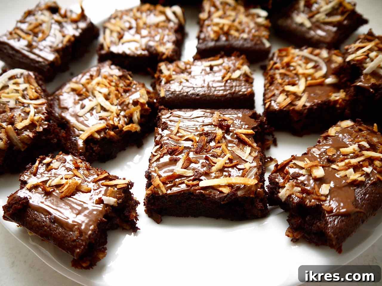 Gluten-Free Toasted Coconut Cloud Brownies 3 A plate of Gluten-free Toasted Coconut Brownies arranged beautifully, ready to be served.