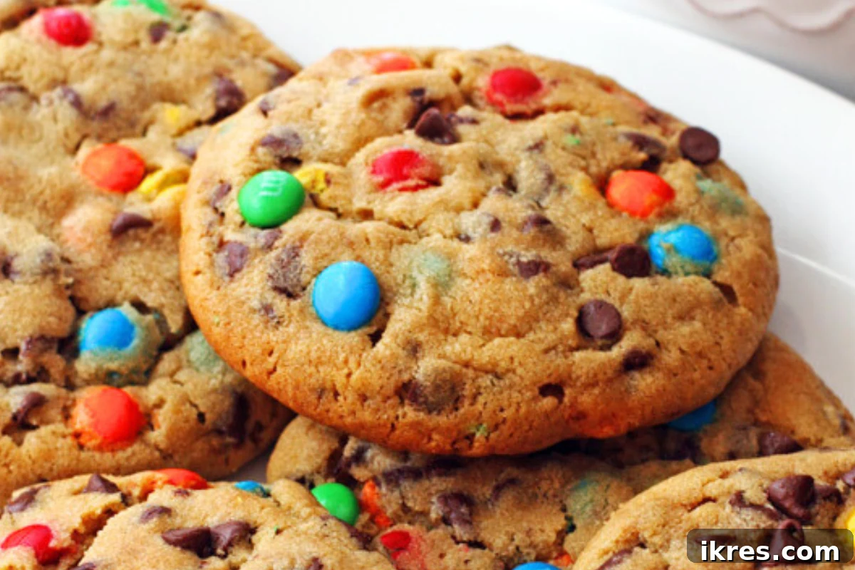 Ultimate Peanut Butter Cookies loaded with M&Ms and chocolate chips