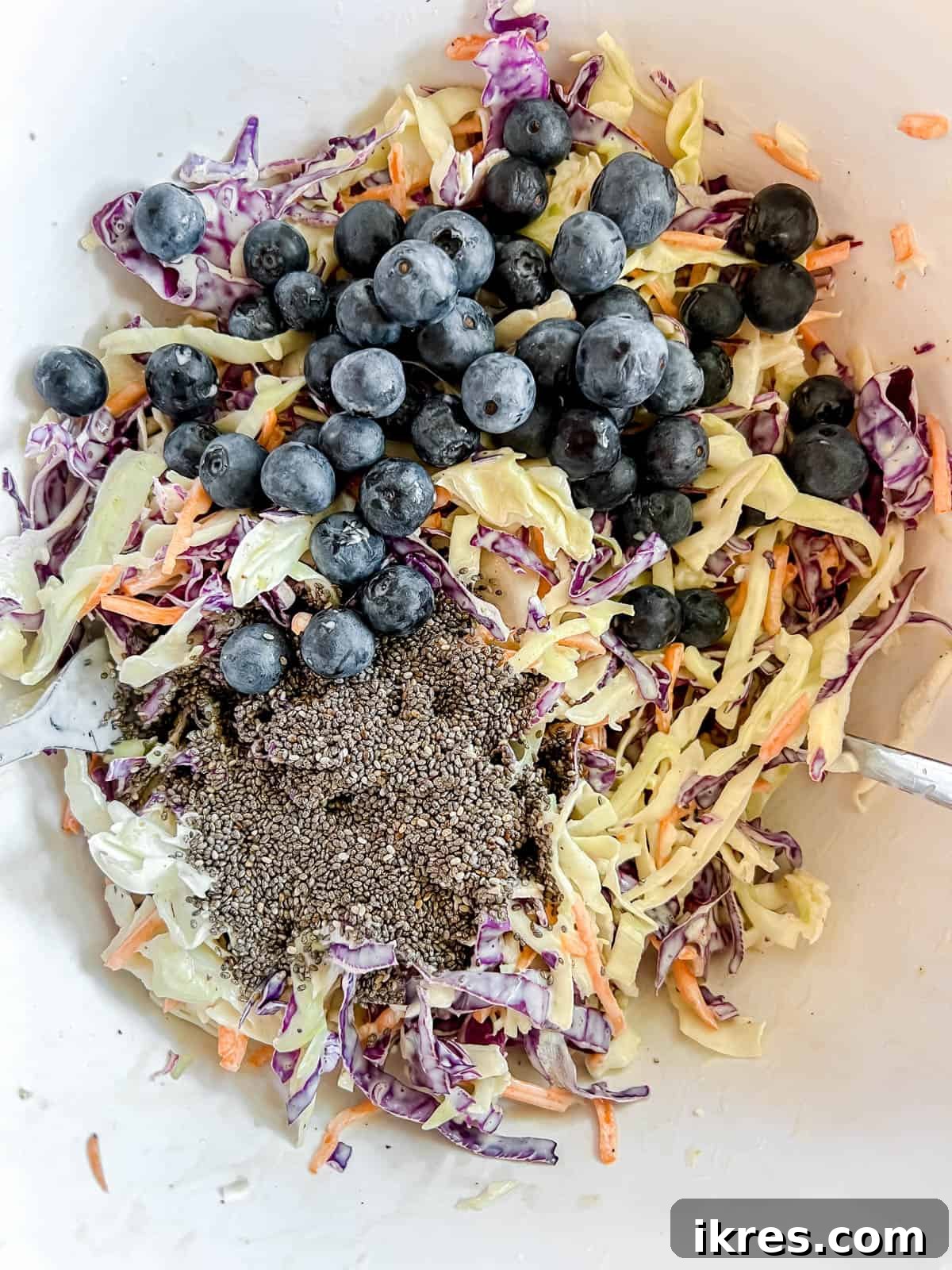 Paleo Berry Chia Slaw: A Dairy-Free Superfood Twist 6 Blueberries and chia seeds added to the coleslaw.