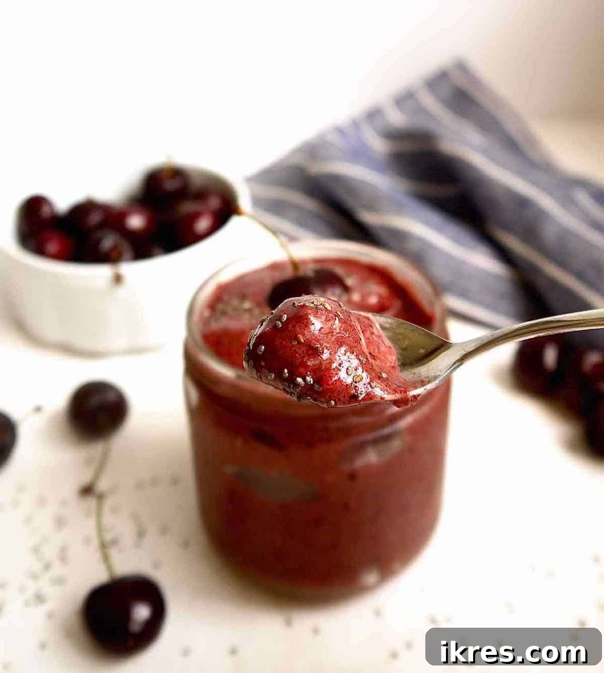 Velvet Chocolate Cherry Banana Delight 4 Cherry smoothie in a spoon.