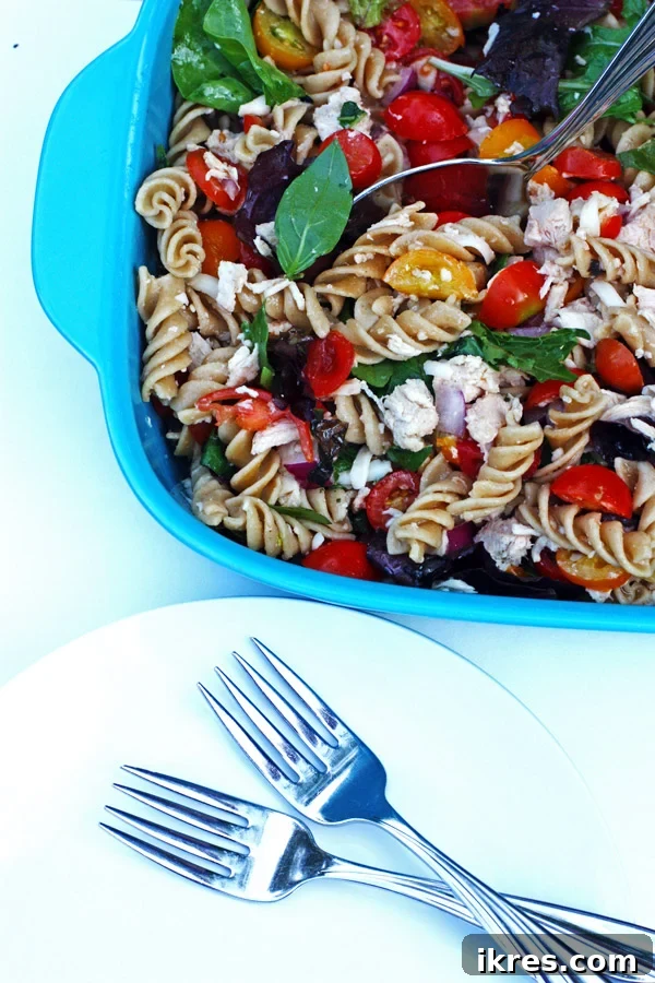 Fresh Tomato Basil Chicken Salad with pasta