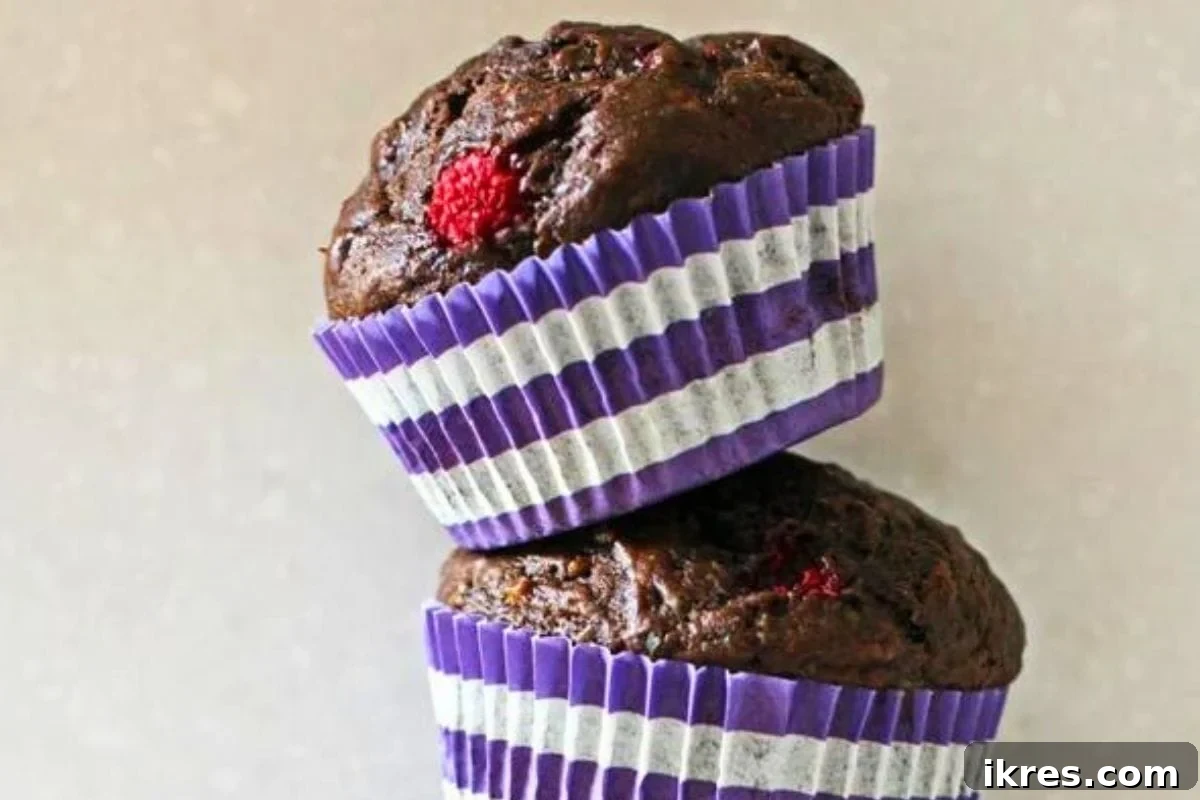 16 Irresistible Muffin Recipes 6 Dark Chocolate Raspberry Banana Muffin, a rich and fruity twist on classic banana bread, perfect for an indulgent breakfast