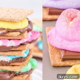 Peeps S’mores Easter treats featuring Easter Bunny Peeps, gooey chocolate, and crispy graham crackers, arranged for a nostalgic and festive dessert for kids and adults.
