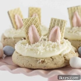 Delicious coconut pecan cookies transformed into adorable and easy Bunny Cookies using only a few simple ingredients, showcasing a creative Easter treat.