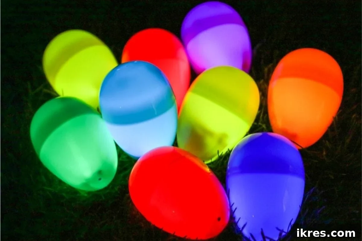 Glow in the Dark Easter Eggs illuminated in a dark setting, ready for a night hunt.