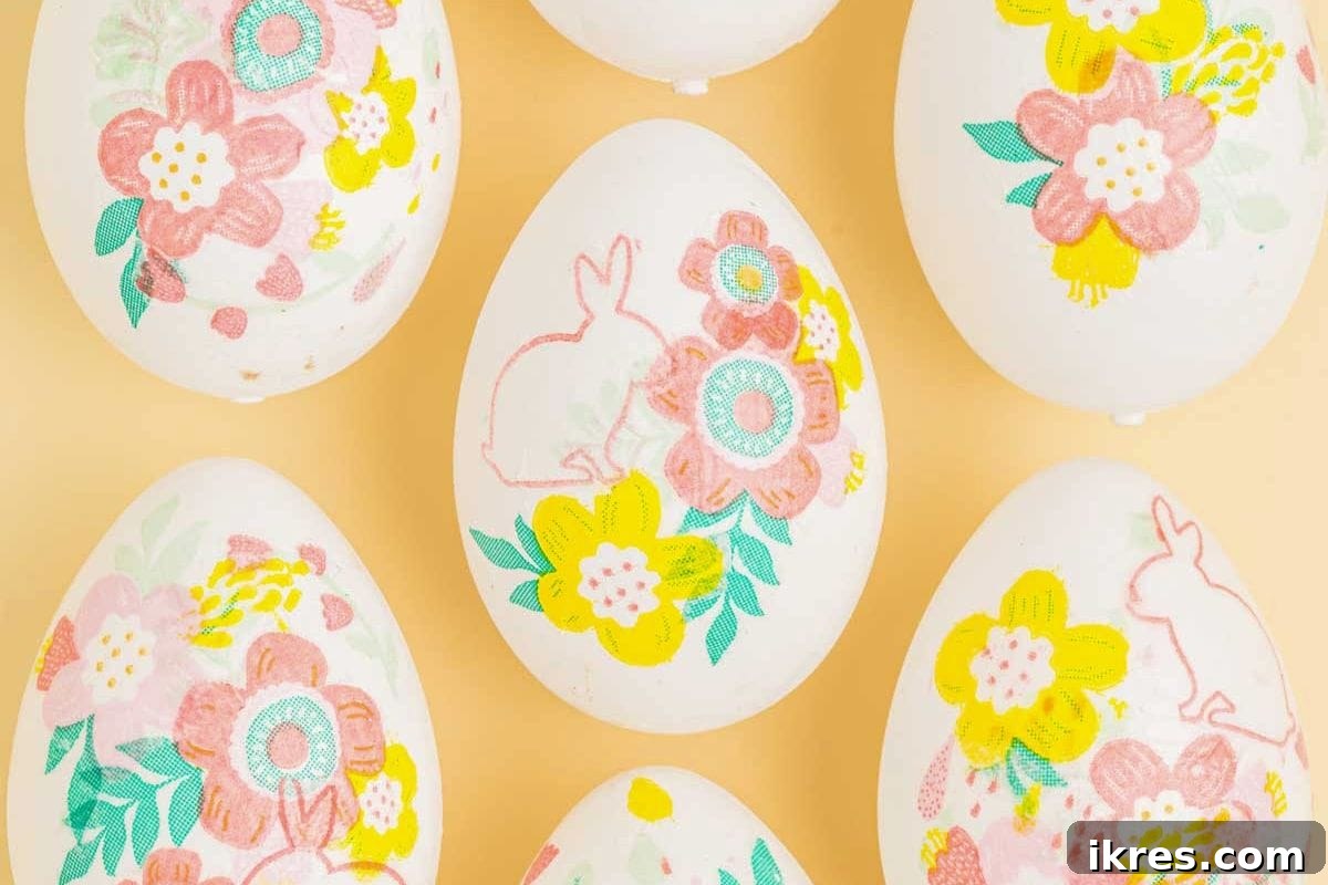 Beautiful Decoupage Easter Eggs adorned with intricate napkin patterns.