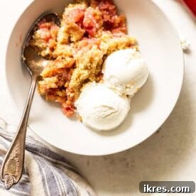 A comforting Old-Fashioned Rhubarb Crumble, perfect with ice cream.