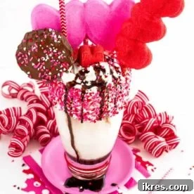 A towering Peeps Shake Freakshake Milkshake adorned with various candies and a marshmallow Peep, set against a festive backdrop.