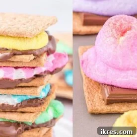 A festive Peeps S’mores Easter Treat, featuring a toasted marshmallow Peep between graham crackers and melted chocolate.