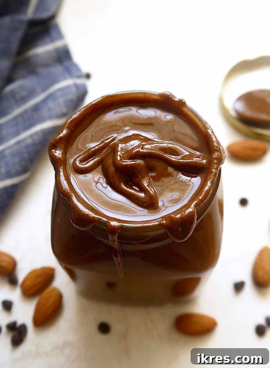 Velvety Paleo Chocolate Almond Butter 7 Final product: Smooth Paleo Chocolate Almond Butter ready to be enjoyed in a jar