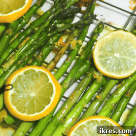 Lemon and garlic roasted asparagus spears.