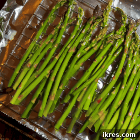 Oven-roasted asparagus spears, crisp and buttery.