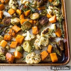 Herb roasted vegetables with olive oil, garlic, and fresh herbs.