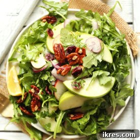 Easy Apple Arugula Salad with Pecans and Lemon Vinaigrette.