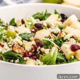 Arugula Salad with Pears, Gorgonzola, Cranberries, and Walnuts.