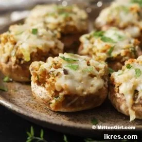 Easy vegetarian stuffed mushrooms baked in white wine.