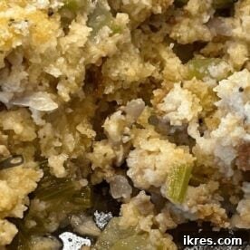 Southern cornbread dressing with celery and onions.