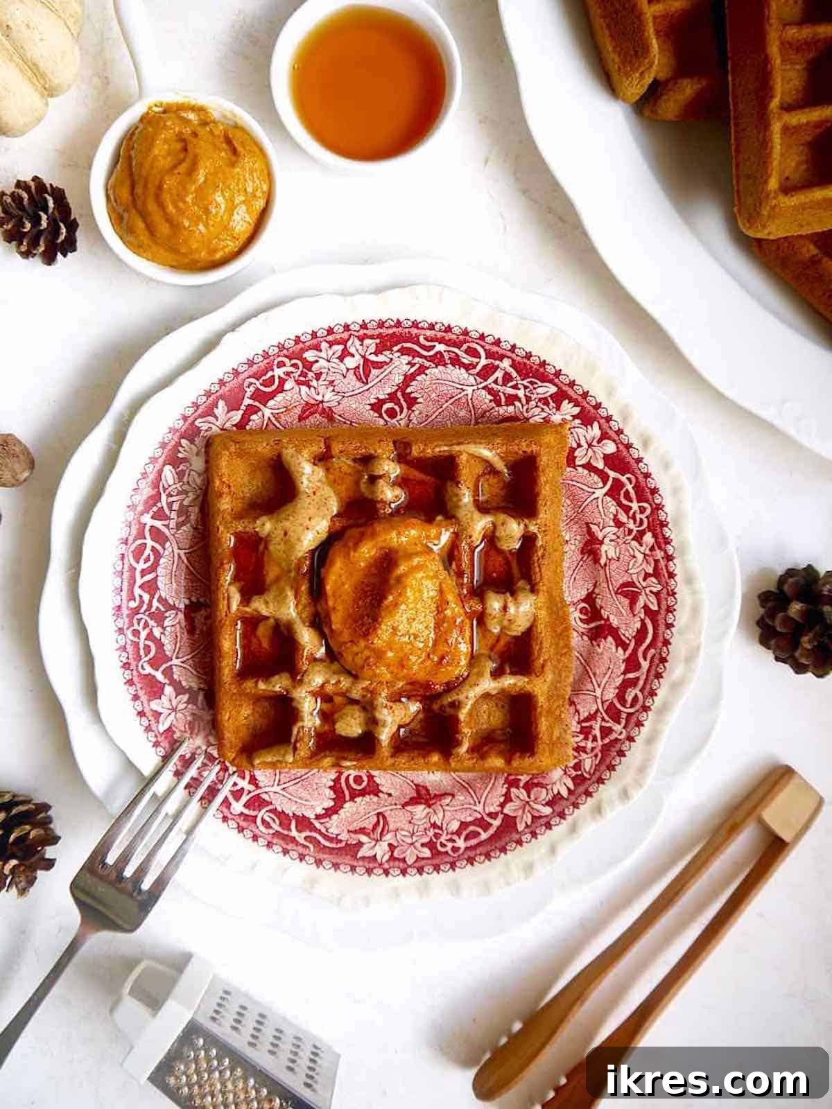 Gluten-free pumpkin waffles on a plate.