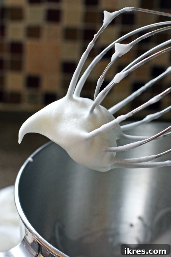 Light Chocolate Chip Meringue Clouds 4 Egg whites being whipped into stiff peaks in a stand mixer