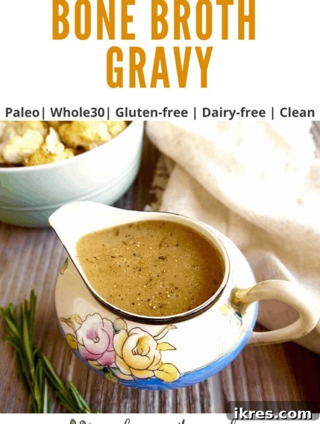 Wholesome Paleo Gluten Free Bone Broth Gravy 9 A bowl of rich Bone Broth Gravy with fresh herbs, ready to be served
