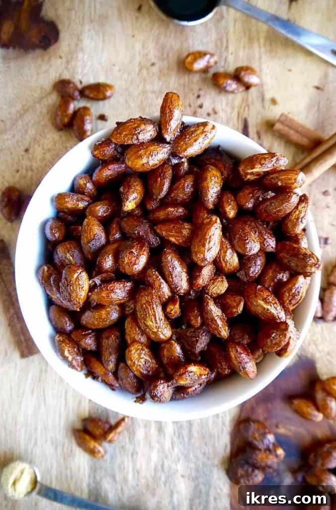 Easy-to-make Gingerbread Roasted Almonds, perfect for a quick holiday treat or gift.