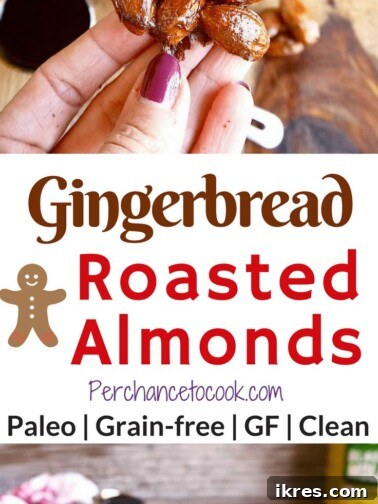 A small bowl of festive Gingerbread Roasted Almonds ready to enjoy.