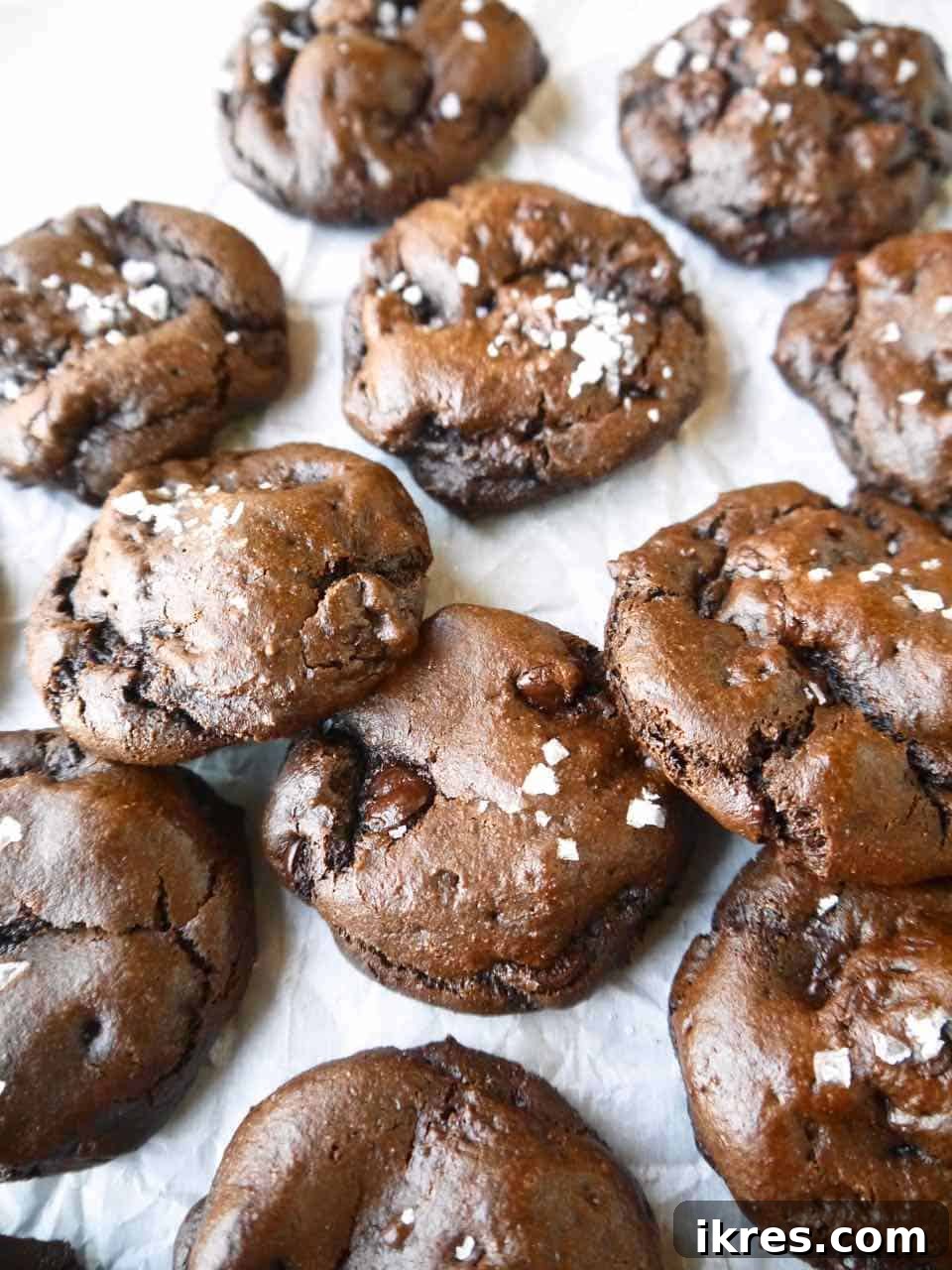 Decadent Paleo Gluten-Free Double Chocolate Chip Cookies 10 A tray of freshly baked healthy double chocolate chip cookies, still warm and fudgy.