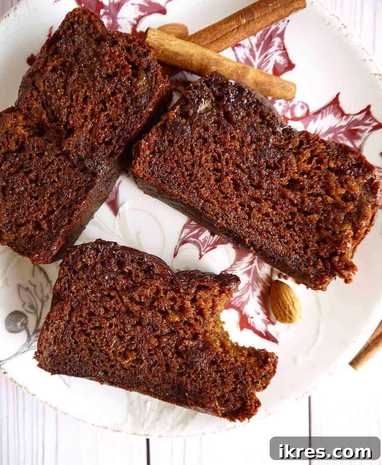 Small pieces of gingerbread banana bread arranged on a plate, ready to be sampled.