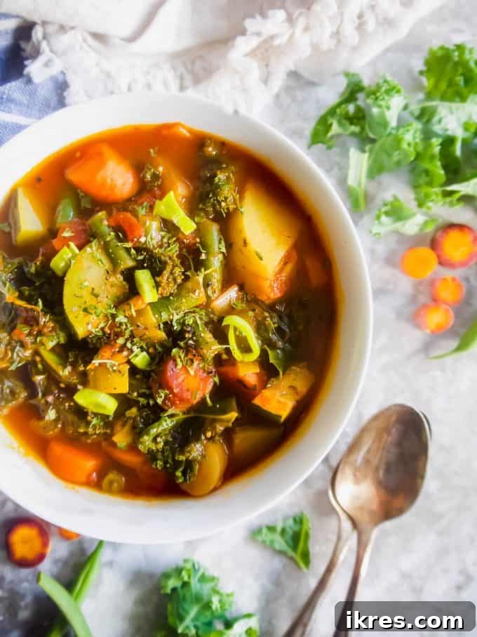 Hearty Homemade Tomato Vegetable Soup Recipe 7 Hearty tomato vegetable soup served in a warm bowl, garnished with fresh herbs.