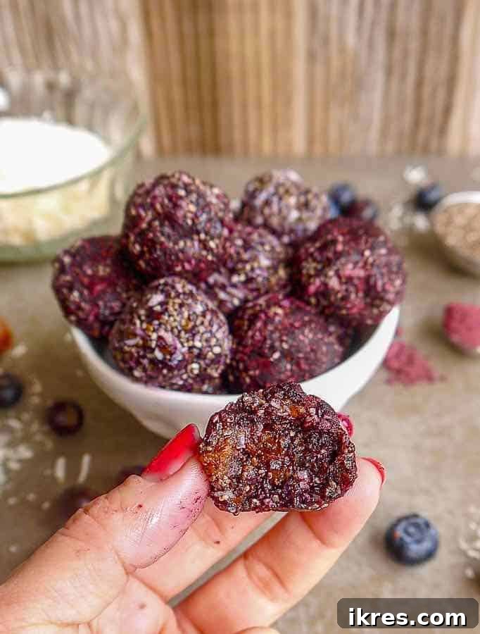 Blueberry Date Energy Bites Paleo Vegan 2 Blueberry Date Energy Balls (Paleo, Vegan) | Easy, Healthy Snack Recipe