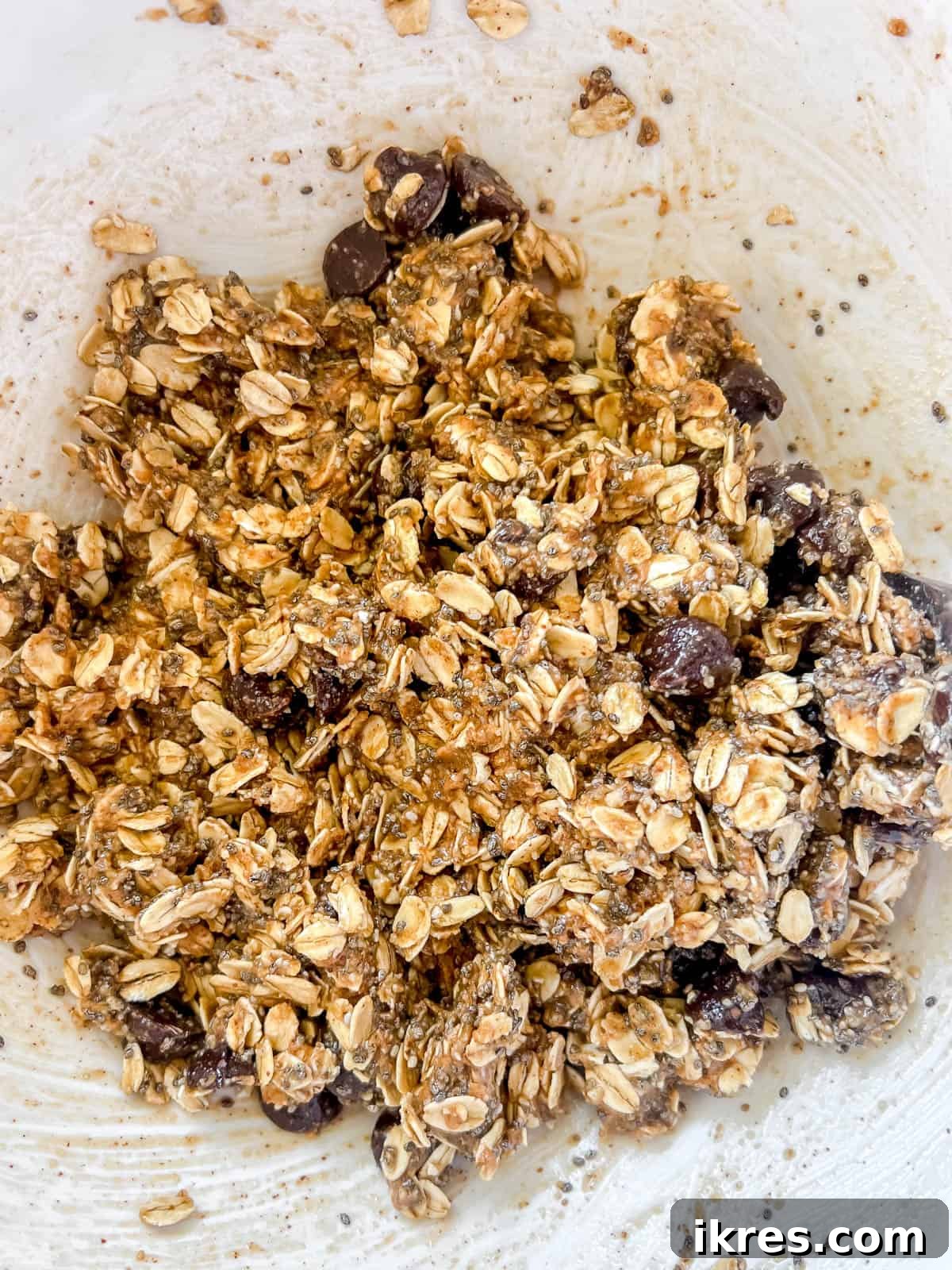 Chocolate Chip Chia Oatmeal Power Bites 5 The energy ball dough mixed together.