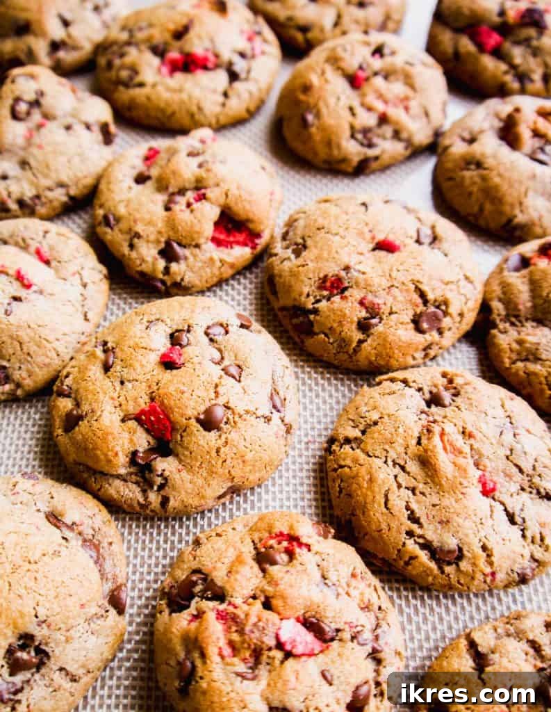 Strawberry Chocolate Chip Paleo Delights 11 Freshly baked Paleo Strawberry Chocolate Chip Cookies, golden brown and perfectly soft.