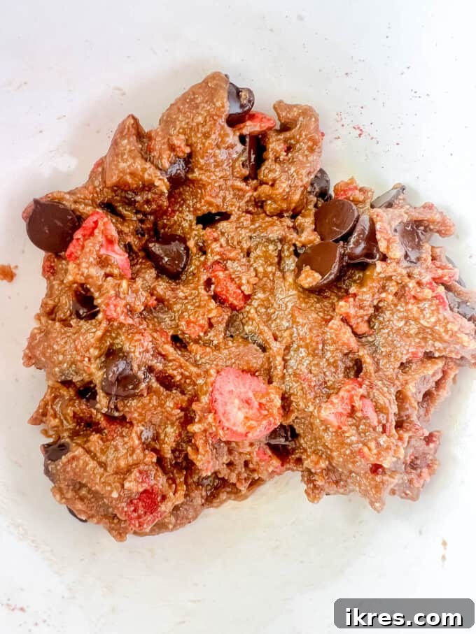 Strawberry Chocolate Chip Paleo Delights 9 The finished strawberry cookie dough batter, ready for chilling.
