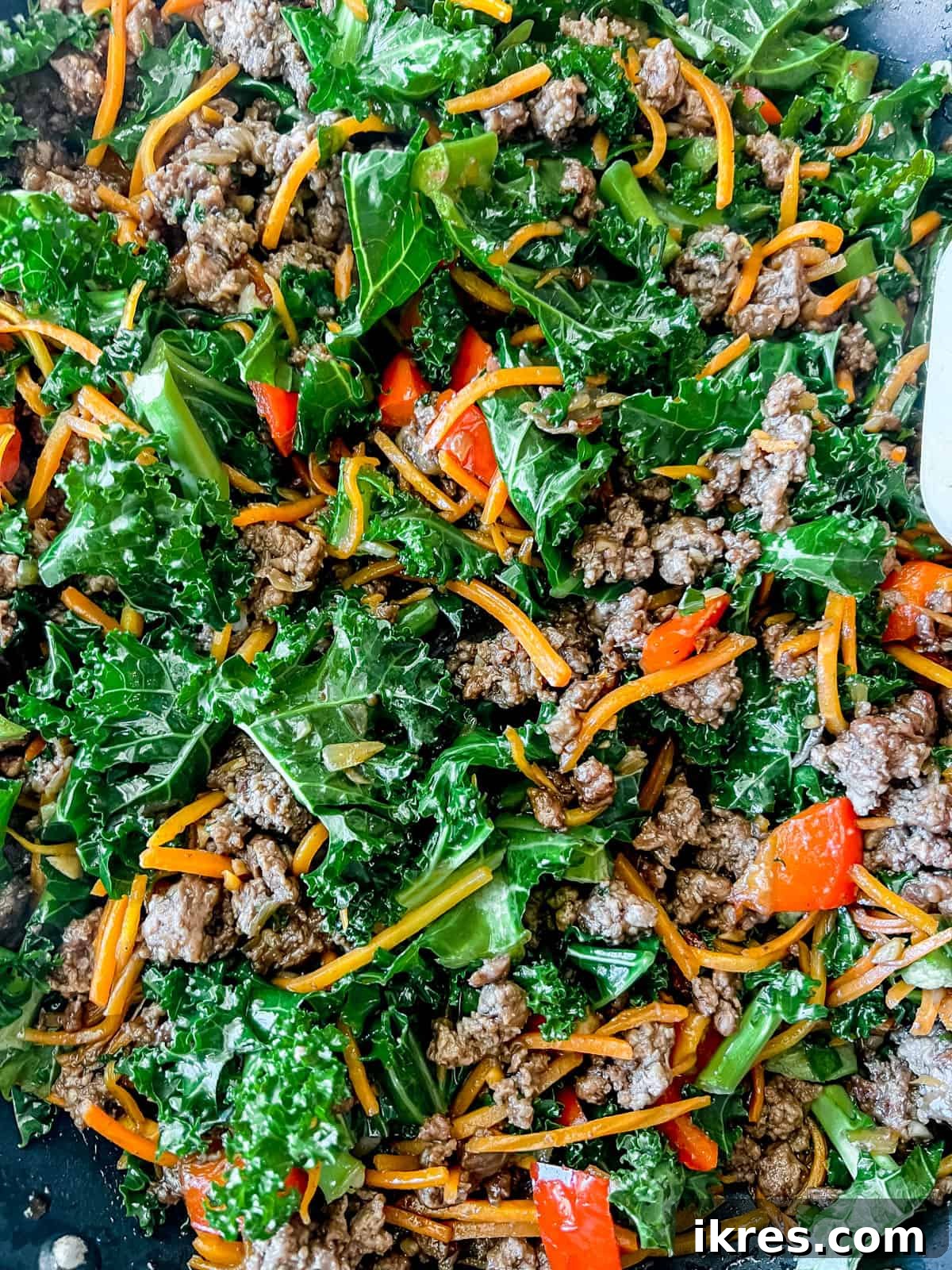 Korean beef bowls with kale added for extra vegetables.