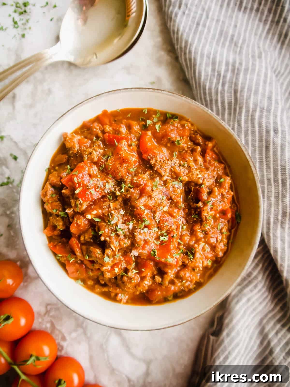 Bold Homemade Bolognese 4 Spicy bolognese sauce in a bowl.