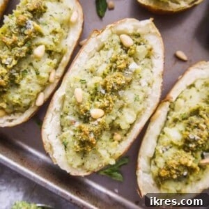 Paleo Whole30 Twice Baked Pesto Potatoes - Final dish ready to enjoy.