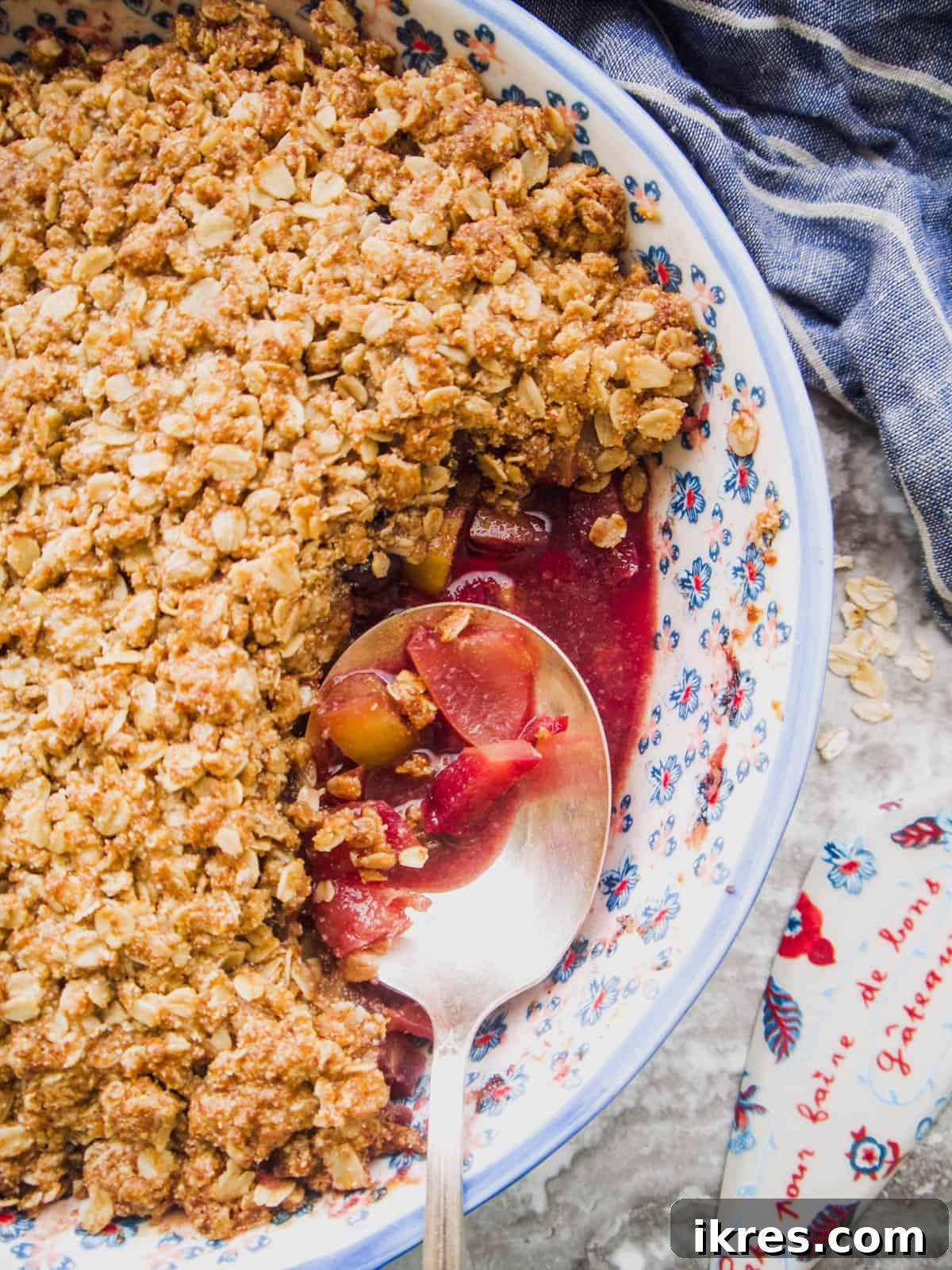 Wholesome Gluten Free Vegan Apple Cherry Bake 5 A warm vegan cherry crisp with a golden, bubbly topping, fresh out of the oven.
