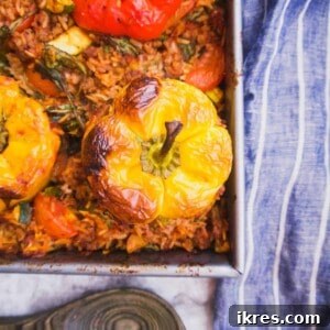 Zucchini, Spinach, Meat and Rice Stuffed Peppers (GF) | Perchance to Cook, www.perchancetocook.com