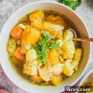Delicious Chicken Soup with Butternut Squash, Potatoes and Cauliflower (Paleo, Whole30, Gluten-Free)